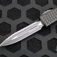 Microtech Ultratech OTF Knife- Double Edge- Tactical- Black Frag Handle-Black Full Serrated Edge Blade 122-3 TFRS