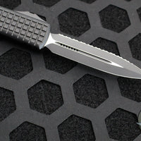 Microtech Ultratech OTF Knife- Double Edge- Tactical- Black Frag Handle-Black Full Serrated Edge Blade 122-3 TFRS