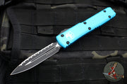 Microtech Ultratech OTF Knife- Double Edge- Turquoise Handle- Black Full Serrated Blade 122-3 TQ