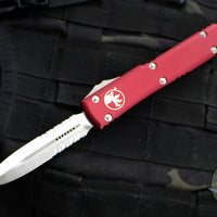 Microtech Ultratech OTF Knife- Double Edge- Merlot Red Handle- Satin Part Serrated Blade 122-5 MR