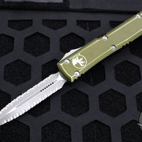 Microtech Ultratech OTF Knife- Double Edge- Distressed OD Green Handle- Apocalyptic Double Full Serrated Blade 122-D12 DOD