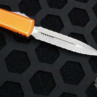 Microtech Ultratech OTF Knife- Double Edge- Distressed Orange Handle- Apocalyptic Double Full Serrated Blade 122-D12 DOR