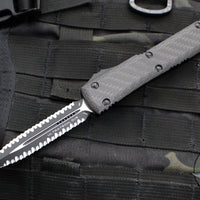 Microtech Ultratech OTF Knife- Double Edge- Tactical- Carbon Fiber Top Handle- Black Double Full Serrated Blade 122-D3 CFT V2