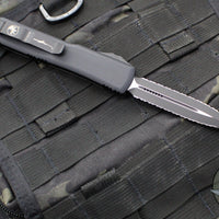 Microtech Ultratech OTF Knife- Double Edge- Tactical- Carbon Fiber Top Handle- Black Double Full Serrated Blade 122-D3 CFT V3