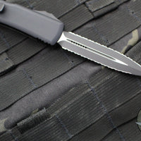 Microtech Ultratech OTF Knife- Double Edge- Tactical- Carbon Fiber Top Handle- Black Double Full Serrated Blade 122-D3 CFT V3