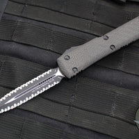 Microtech Ultratech OTF Knife- Double Edge- Tactical- Carbon Fiber Top Handle- Black Double Full Serrated Blade 122-D3 CFT V4