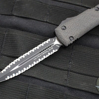 Microtech Ultratech OTF Knife- Double Edge- Tactical- Carbon Fiber Top Handle- Black Double Full Serrated Blade 122-D3 CFT V4