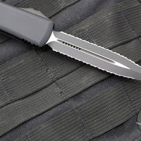 Microtech Ultratech OTF Knife- Double Edge- Tactical- Carbon Fiber Top Handle- Black Double Full Serrated Blade 122-D3 CFT V4