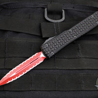 Microtech Sith Lord Ultratech OTF Knife- Double Edge- Black Tri-Grip Handle- Red Double Full Serrated Blade 122-D3 SL