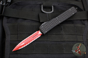 Microtech Sith Lord Ultratech OTF Knife- Double Edge- Black Tri-Grip Handle- Red Double Full Serrated Blade 122-D3 SL