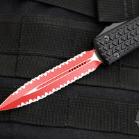 Microtech Sith Lord Ultratech OTF Knife- Double Edge- Black Tri-Grip Handle- Red Double Full Serrated Blade 122-D3 SL