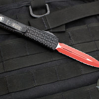 Microtech Sith Lord Ultratech OTF Knife- Double Edge- Black Tri-Grip Handle- Red Double Full Serrated Blade 122-D3 SL