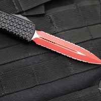 Microtech Sith Lord Ultratech OTF Knife- Double Edge- Black Tri-Grip Handle- Red Double Full Serrated Blade 122-D3 SL