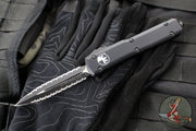 Microtech Ultratech OTF Knife- Double Edge- Tactical- Black Handle- Black Double Full Serrated Blade 122-D3 T