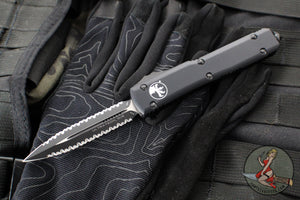 Microtech Ultratech OTF Knife- Double Edge- Tactical- Black Handle- Black Double Full Serrated Blade 122-D3 T