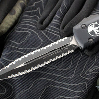 Microtech Ultratech OTF Knife- Double Edge- Tactical- Black Handle- Black Double Full Serrated Blade 122-D3 T