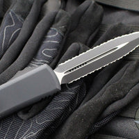 Microtech Ultratech OTF Knife- Double Edge- Tactical- Black Handle- Black Double Full Serrated Blade 122-D3 T