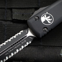Microtech Ultratech OTF Knife- Double Edge- Tactical- Black Handle- Black Double Full Serrated Blade 122-D3 T
