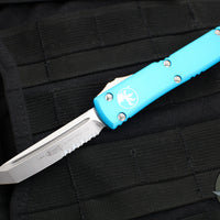 Microtech Ultratech OTF Knife- Tanto Edge- Turquoise Handle- Stonewash Part Serrated Blade 123-11 TQ