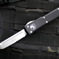 Microtech Ultratech OTF Knife- Tanto Edge- Black Handle- Stonewash Part Serrated Blade 123-11
