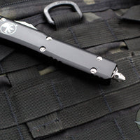 Microtech Ultratech OTF Knife- Tanto Edge- Black Handle- Stonewash Part Serrated Blade 123-11