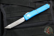 Microtech Ultratech OTF Knife- Tanto Edge- Blue Handle- Apocalyptic Full Serrated Blade 123-12 APBL