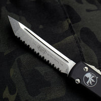 Microtech Ultratech OTF Knife- Tanto Edge- Black Handle- Stonewash Full Serrated Blade 123-12 SLIGHTLY USED