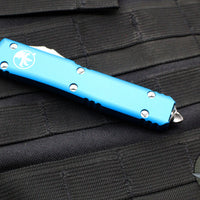 Microtech Ultratech OTF Knife- Tanto Edge- Blue Handle- Stonewash Full Serrated Blade 123-12 BL