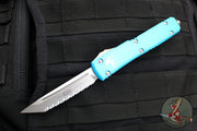 Microtech Ultratech OTF Knife- Tanto Edge- Turquoise Handle- Stonewash Full Serrated Blade 123-12 TQ