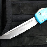 Microtech Ultratech OTF Knife- Tanto Edge- Turquoise Handle- Stonewash Full Serrated Blade 123-12 TQ