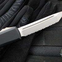 Microtech Ultratech OTF Knife- Tanto Edge- Black Handle- Stonewash Full Serrated Blade 123-12
