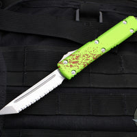 Microtech Ultratech OTF Knife- Tanto Edge- Zombietech Handle- Stonewash Full Serrated Blade 123-12 Z