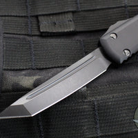 Microtech Ultratech OTF Knife- Shadow Edition- Tanto Edge- Black Handle- Black DLC Plain Edge Blade- Deep Engraved Clip 123-1 DLCTSH