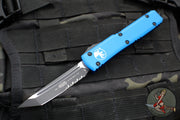 Microtech Ultratech OTF Knife- Tanto Edge- Blue Handle- Black Part Serrated Blade 123-2 BL