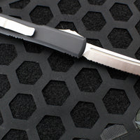 Microtech Ultratech OTF Knife- Tanto Edge- Black Handle- Satin Full Serrated Blade 123-6