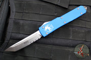Microtech Ultratech OTF Knife- FLAT TOP- Tanto Edge- LEO EDITION- Blue Black Handle- Stonewash Blade 123-LEO 2016