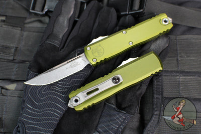 Microtech UTX-85 OTF Knife- GEN IV- Single Edge- OD Green Handle- Stonewash Blade 12314-10 OD