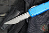Microtech UTX-85 OTF Knife- GEN IV- Single Edge- Blue Handle- Apocalyptic Part Serrated Blade 12314-11 APBL