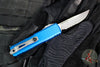 Microtech UTX-85 OTF Knife- GEN IV- Single Edge- Blue Handle- Apocalyptic Part Serrated Blade 12314-11 APBL
