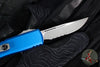 Microtech UTX-85 OTF Knife- GEN IV- Single Edge- Blue Handle- Apocalyptic Part Serrated Blade 12314-11 APBL