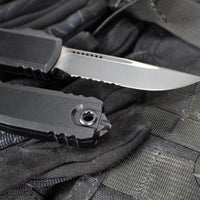 Microtech UTX-85 OTF Knife- GEN IV- Single Edge- Tactical- Black Handle- Black Part Serrated Blade 12314-2 T