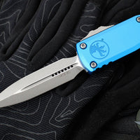 Microtech UTX-85 OTF Knife- GEN III- Double Edge- Blue Handle- Apocalyptic Blade 1232-10 APBL