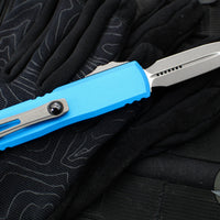 Microtech UTX-85 OTF Knife- GEN III- Double Edge- Blue Handle- Apocalyptic Blade 1232-10 APBL