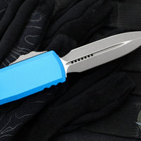Microtech UTX-85 OTF Knife- GEN III- Double Edge- Blue Handle- Apocalyptic Blade 1232-10 APBL