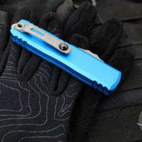 Microtech UTX-85 OTF Knife- GEN III- Double Edge- Blue Handle- Apocalyptic Blade 1232-10 APBL