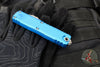 Microtech UTX-85 OTF Knife- GEN III- Double Edge- Blue Handle- Apocalyptic Blade 1232-10 APBL