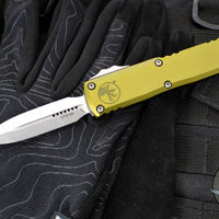 Microtech UTX-85 OTF Knife- GEN III- Double Edge- OD Green Handle- Stonewash Blade 1232-10 OD