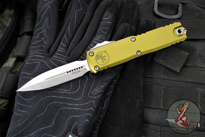 Microtech UTX-85 OTF Knife- GEN III- Double Edge- OD Green Handle- Stonewash Blade 1232-10 OD