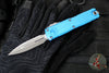 Microtech UTX-85 OTF Knife- GEN III- Double Edge- Blue Handle- Apocalyptic Full Serrated Blade 1232-12 APBL