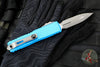 Microtech UTX-85 OTF Knife- GEN III- Double Edge- Blue Handle- Apocalyptic Full Serrated Blade 1232-12 APBL